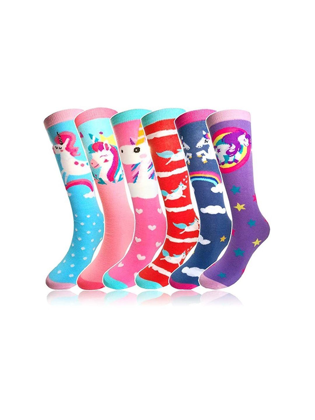 el regalo girls pack of 6 patterned knee-length socks