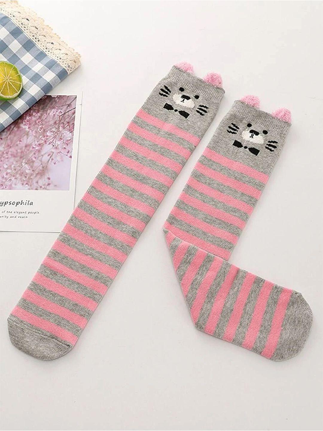 el regalo girls pink striped printed knee length socks