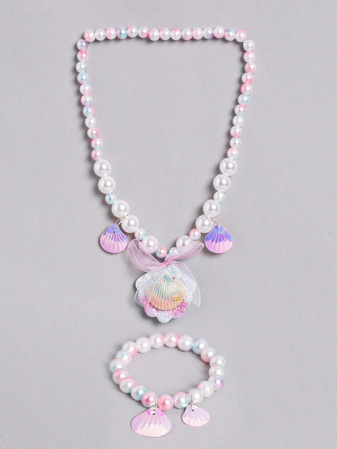 el regalo girls white & pink beaded jewellery set