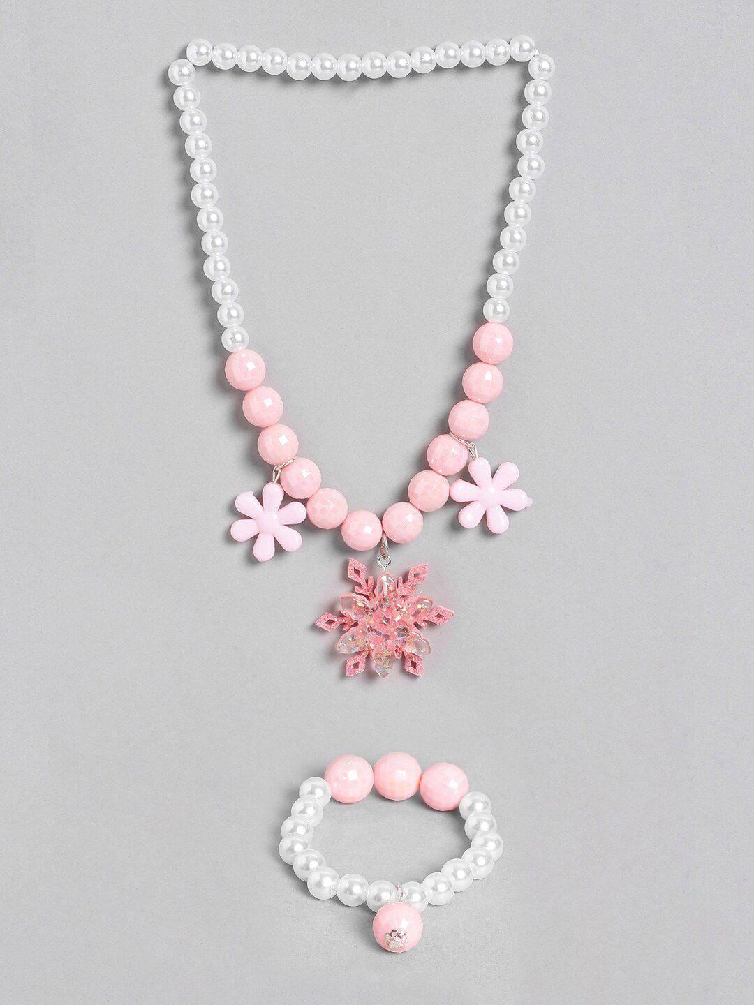el regalo girls white & pink floral beaded jewellery set