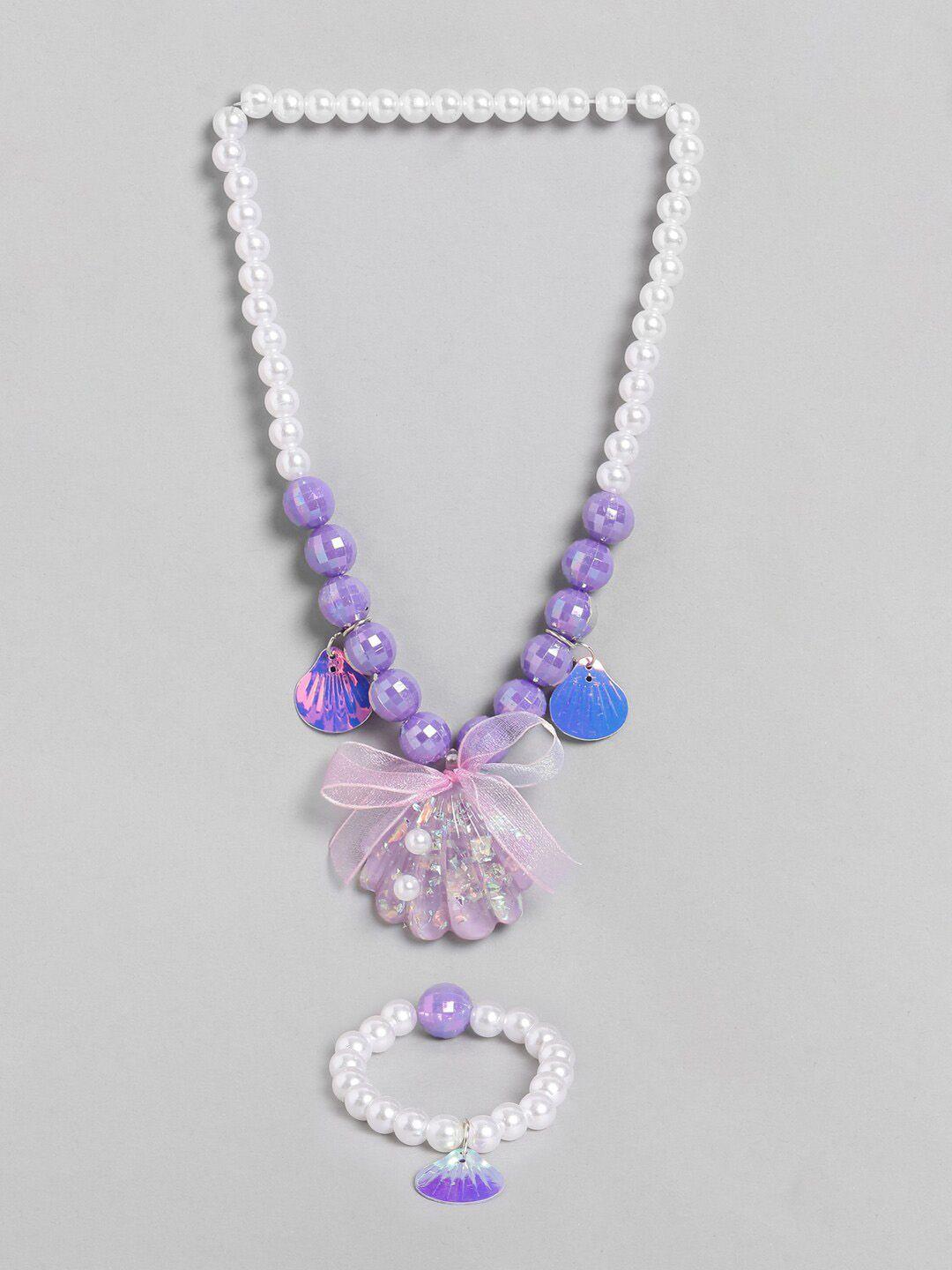 el regalo girls white & purple beaded jewellery set