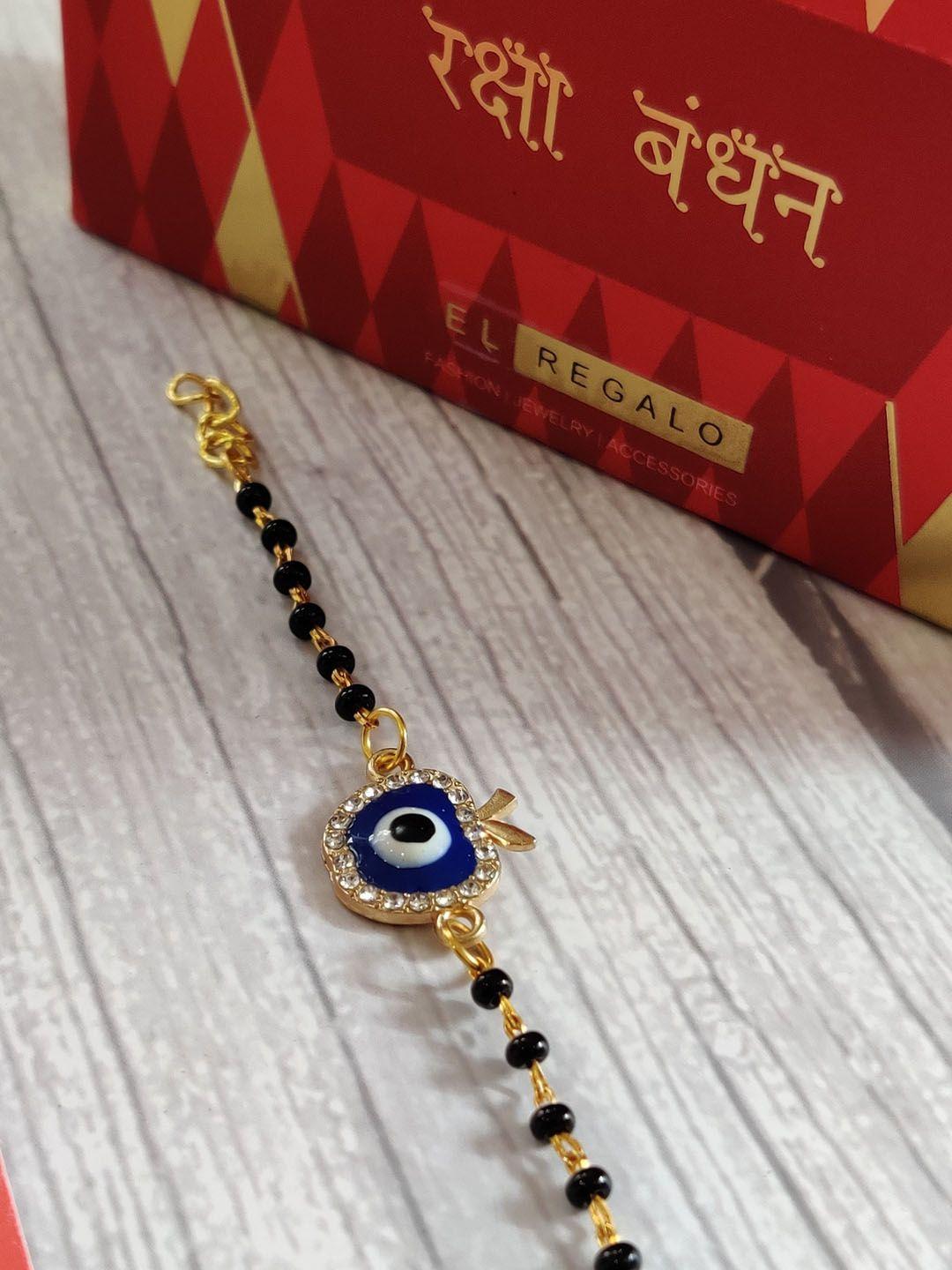 el regalo gold & blue evil eye stone-studded bracelet rakhi