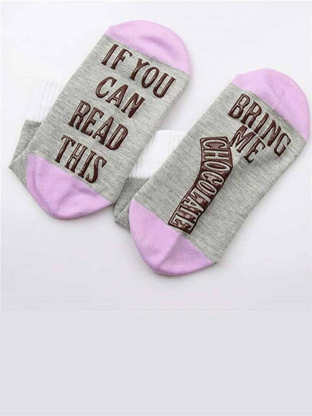 el regalo grey colorblocked typography printed socks