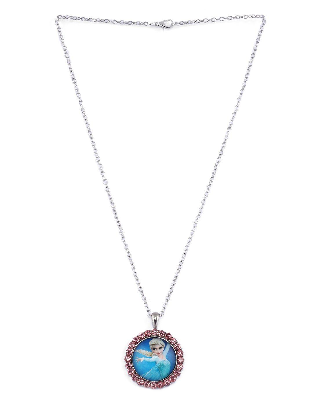 el regalo kids girls silver-toned blue frozen princess stone studded necklace