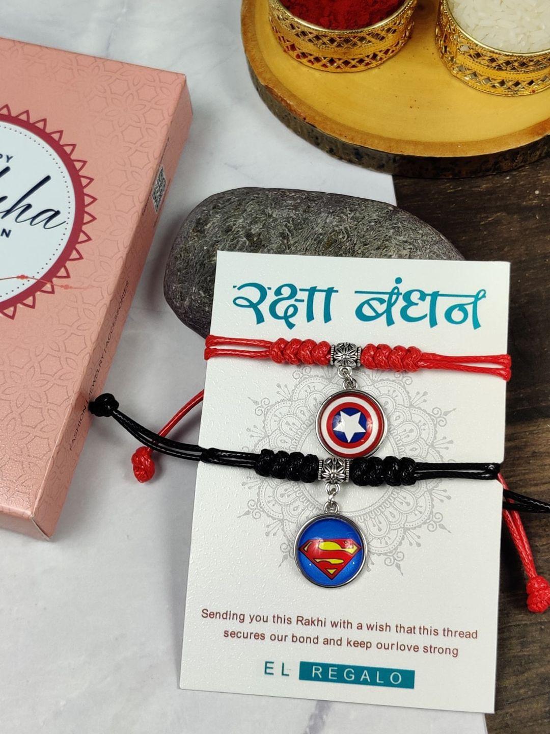 el regalo kids set of 2 charm detail rakhis with roli & chawal