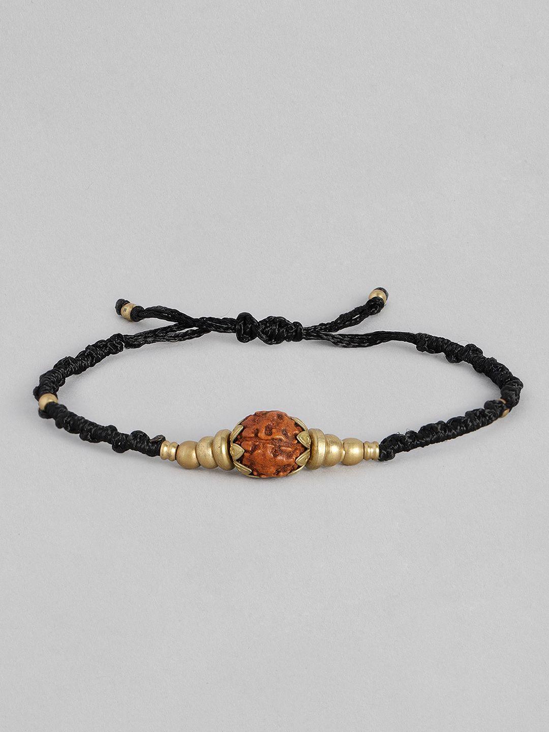 el regalo men black & gold-toned rudraksha charm bracelet