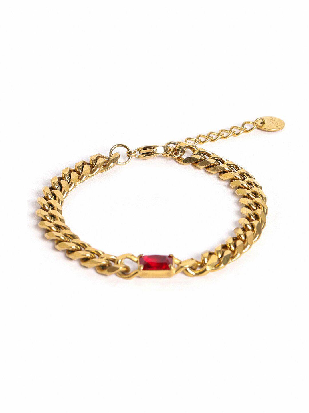 el regalo men stainless steel gold plated stone studded link bracelet