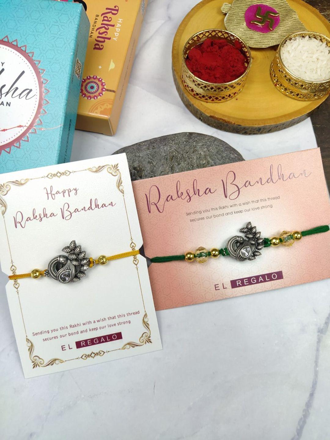 el regalo set of 2 charm detail rakhis with roli & chawal