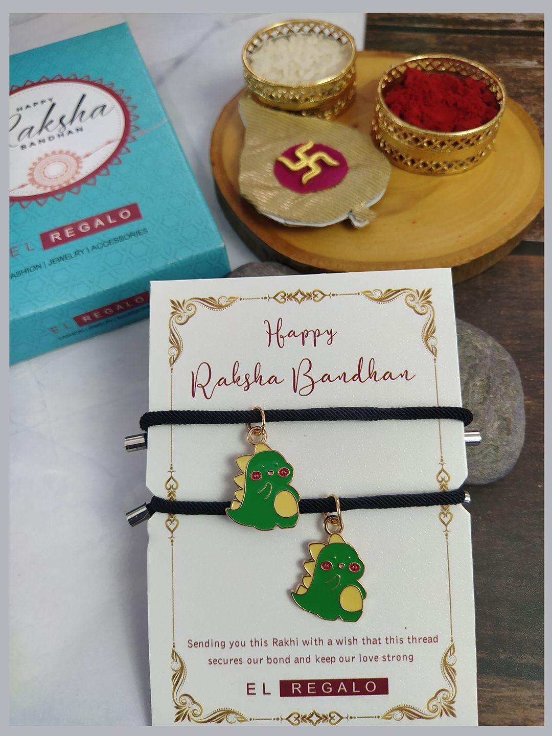 el regalo set of 2 patterned rakhis with roli chawal