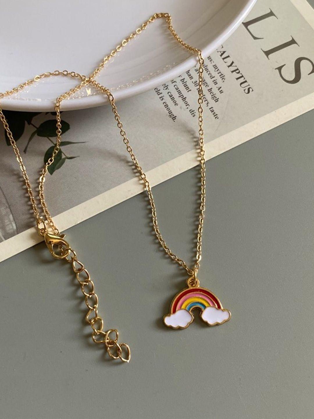 el regalo set of 3 multicolour rainbow with unicorn & cloud pendant with chain