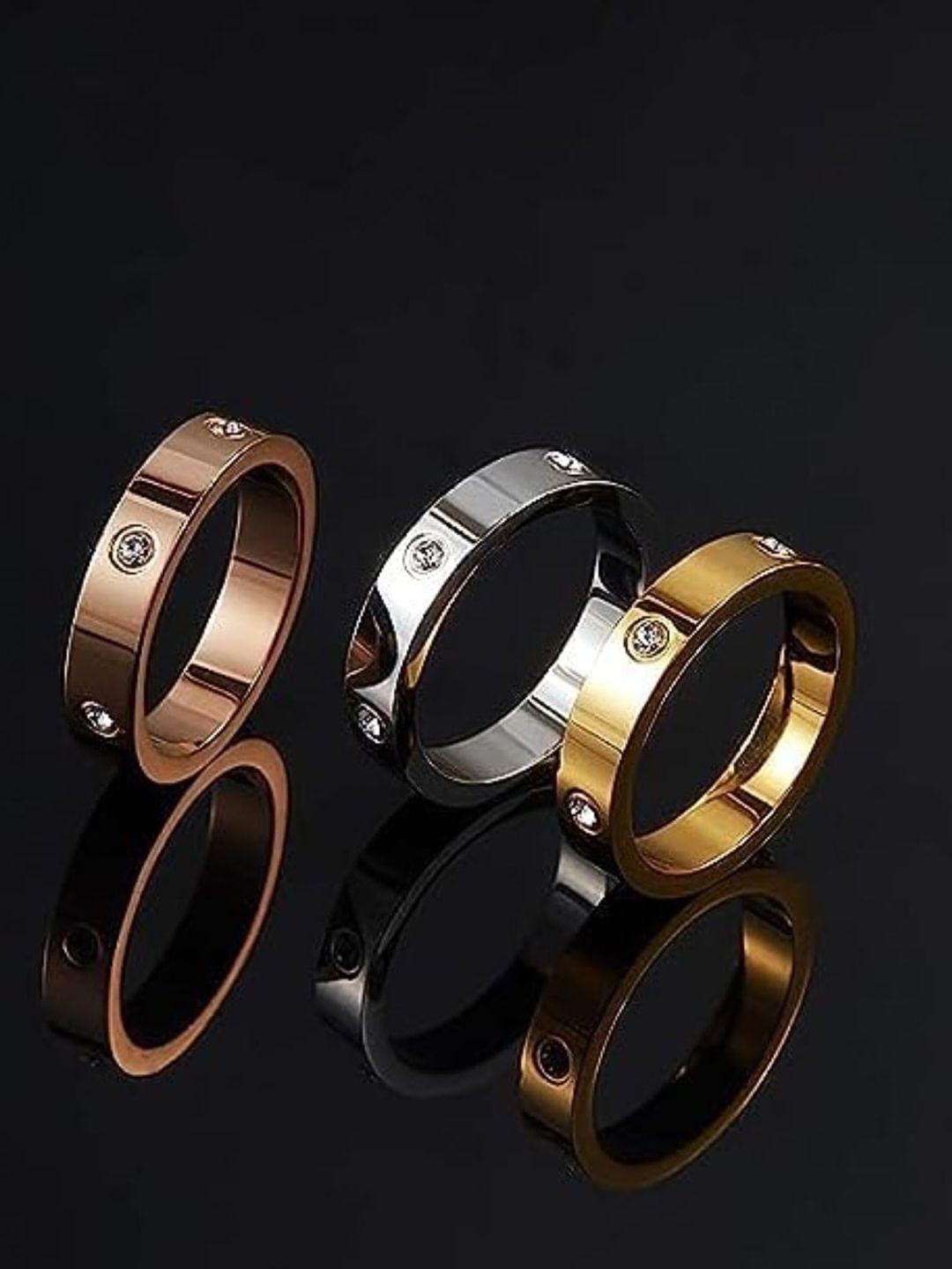el regalo set of 3 stainless steel artificial stone finger ring