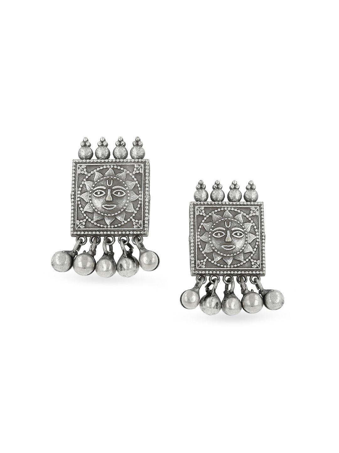 el regalo silver-toned square oxidise studs earrings