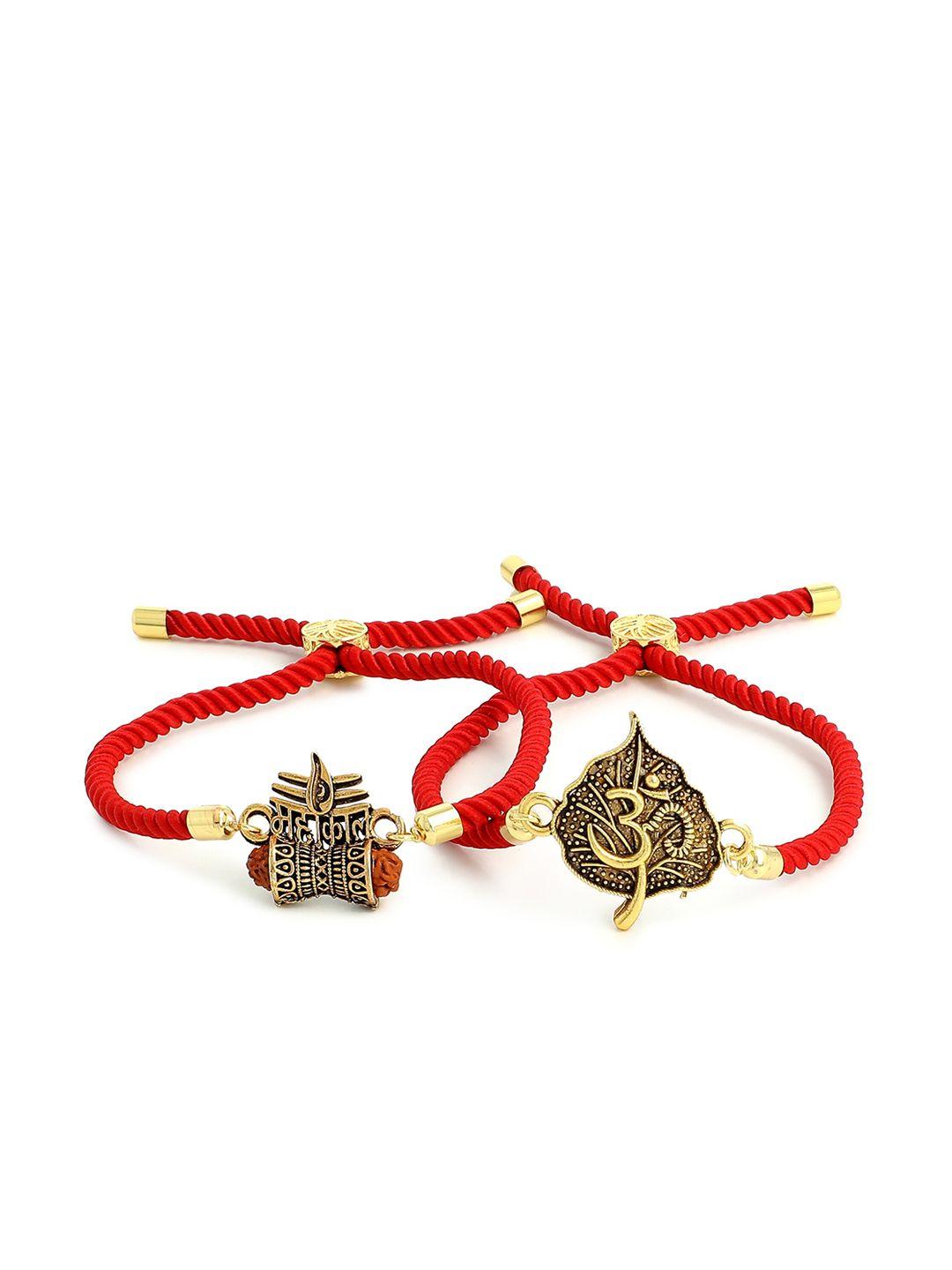 el regalo unisex 2 gold-toned & red gold-plated wraparound bracelet