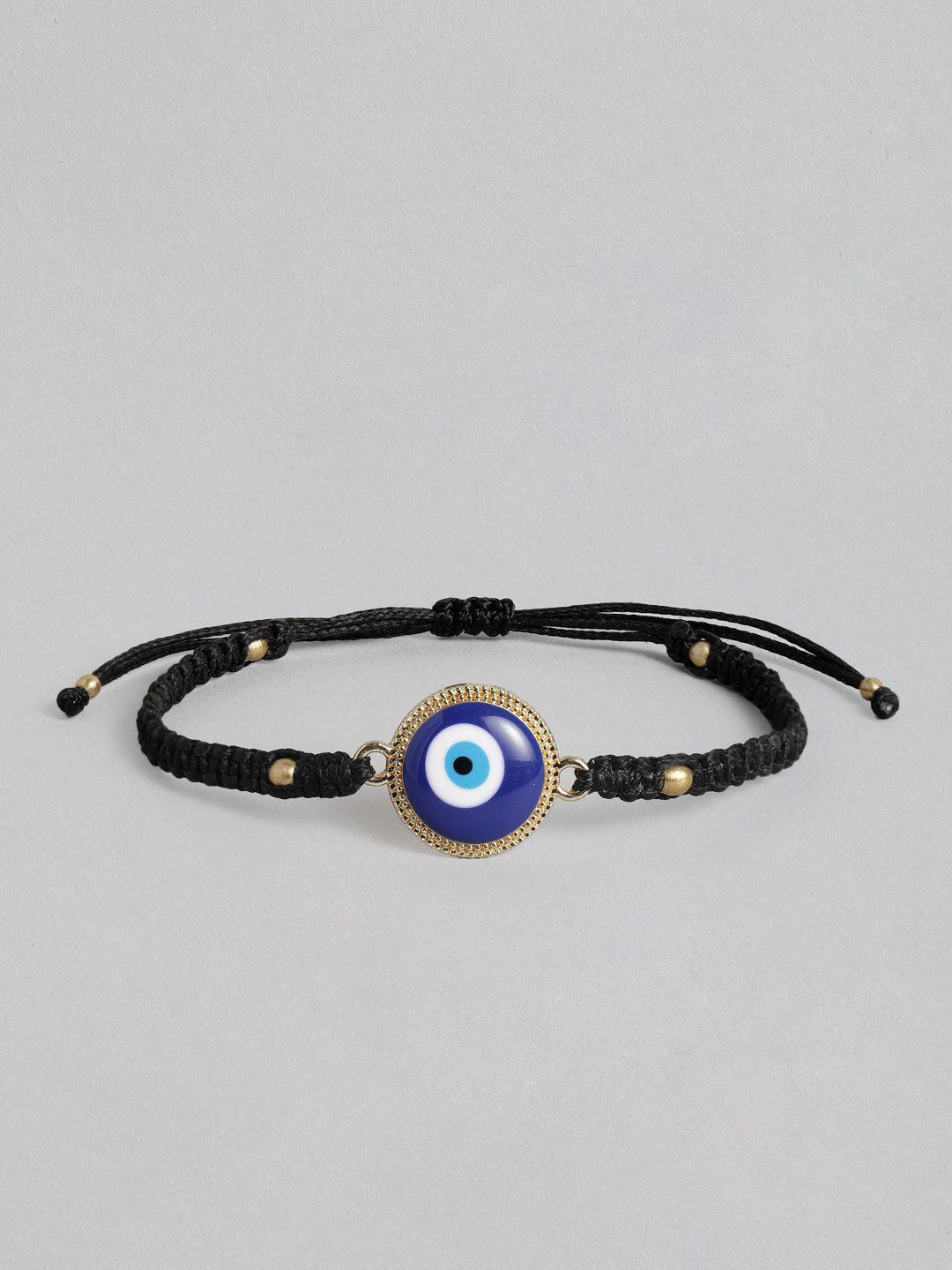 el regalo unisex black silver-toned handcrafted wraparound evil eye bracelet