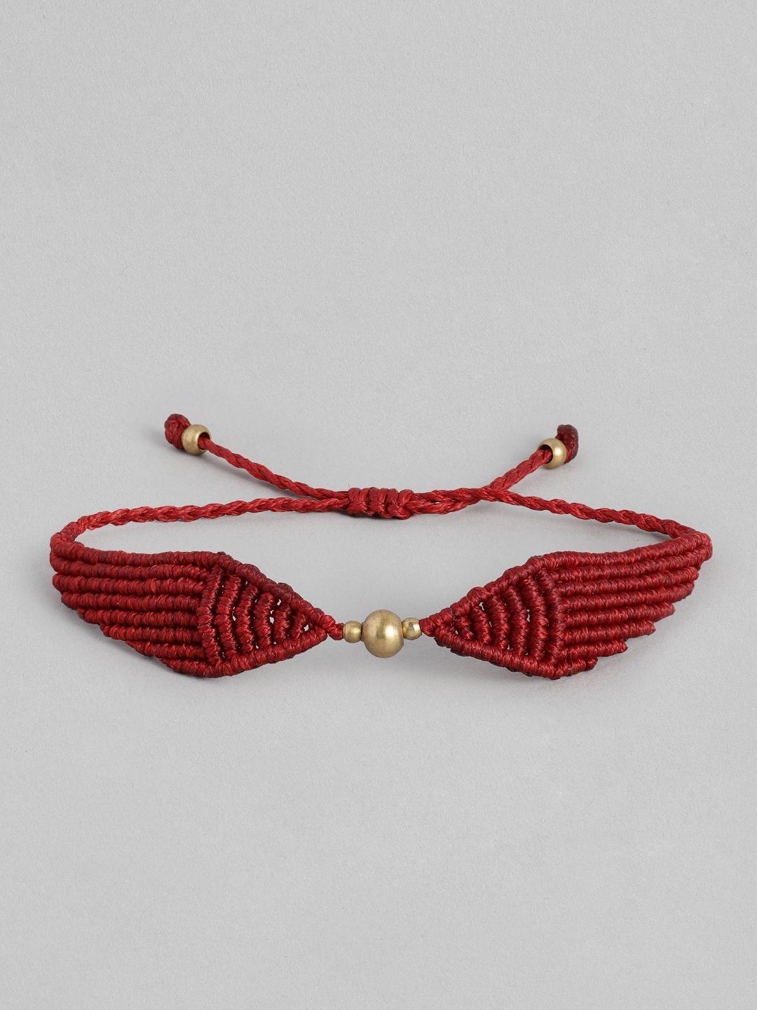 el regalo unisex maroon & gold-toned macrame snitch handcrafted wraparound bracelet
