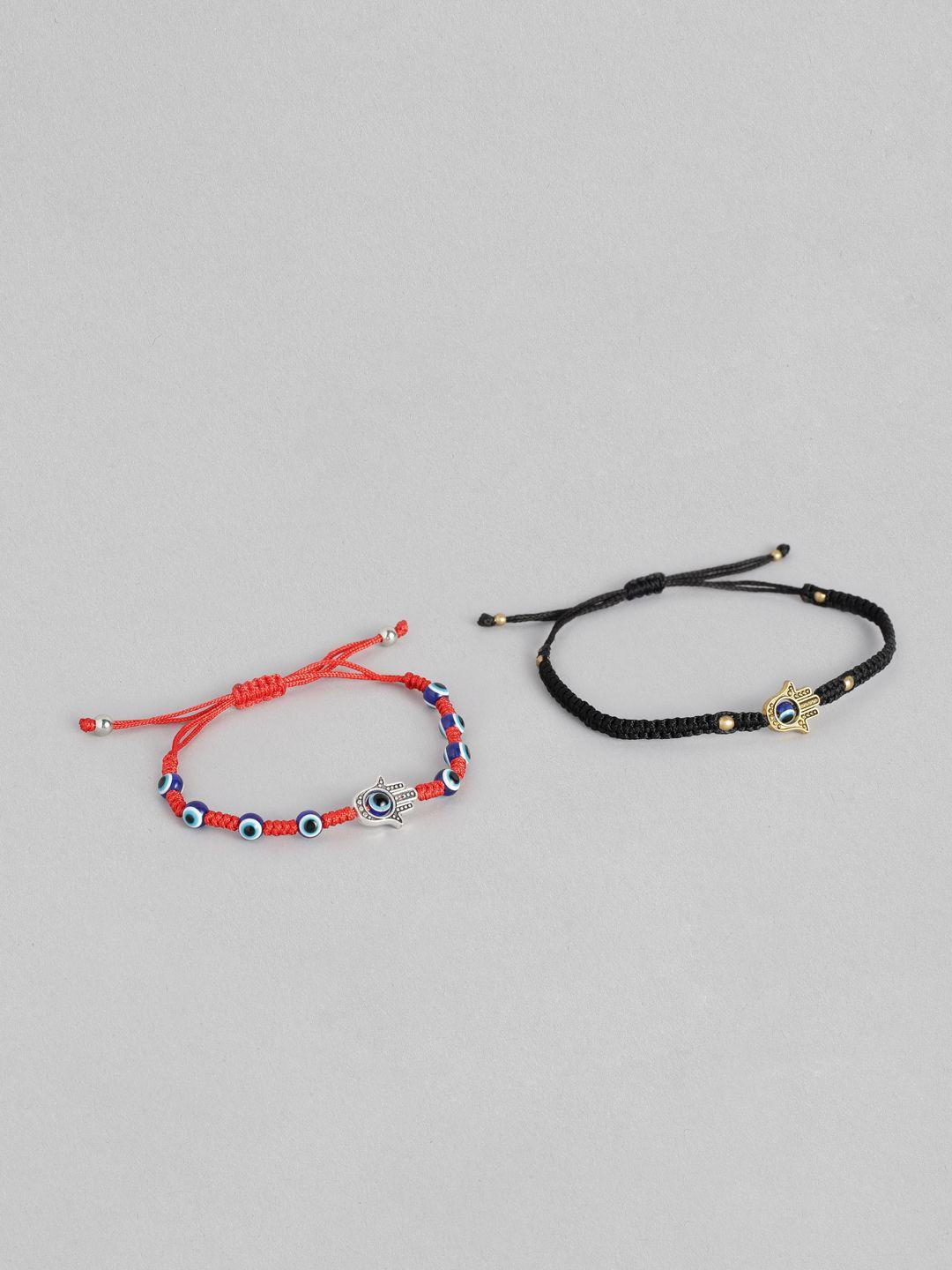 el regalo unisex pack of 2 black & red charm bracelet