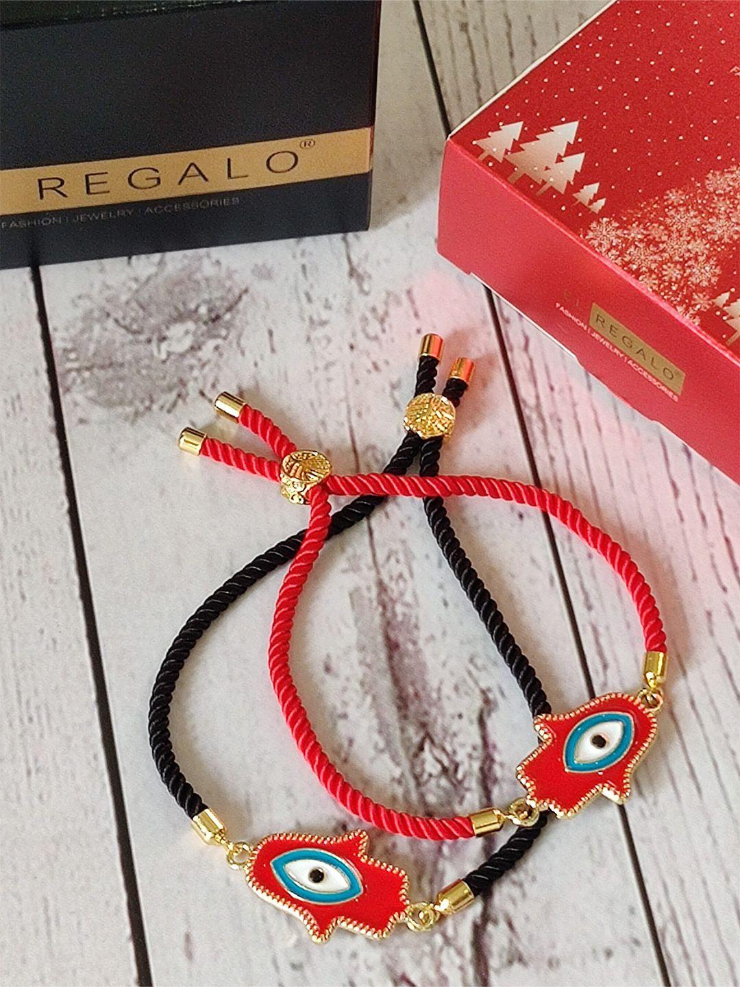 el regalo unisex pack of 2 black & red enamelled gold-plated charm bracelet