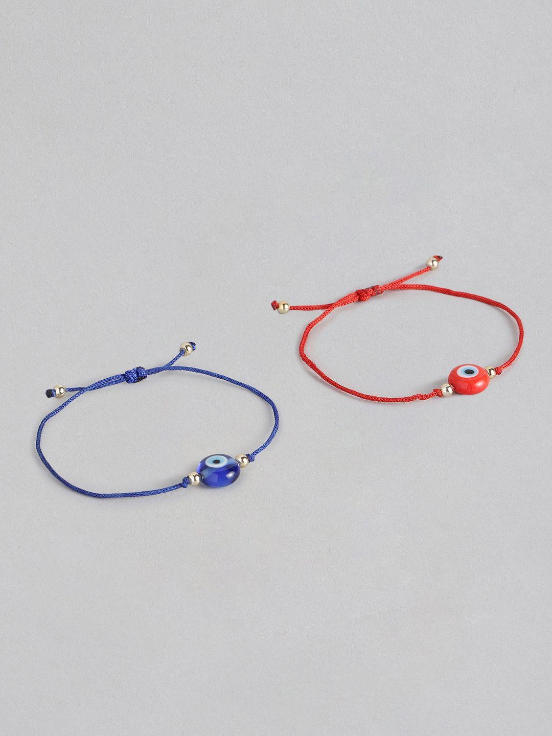 el regalo unisex pack of 2 red & blue evil eye charm bracelet