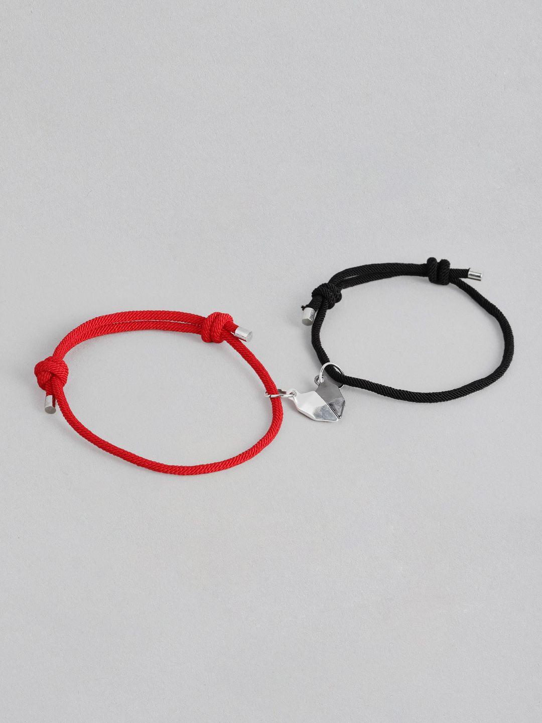 el regalo unisex set of 2 black & red magnetic heart handcrafted charm bracelet