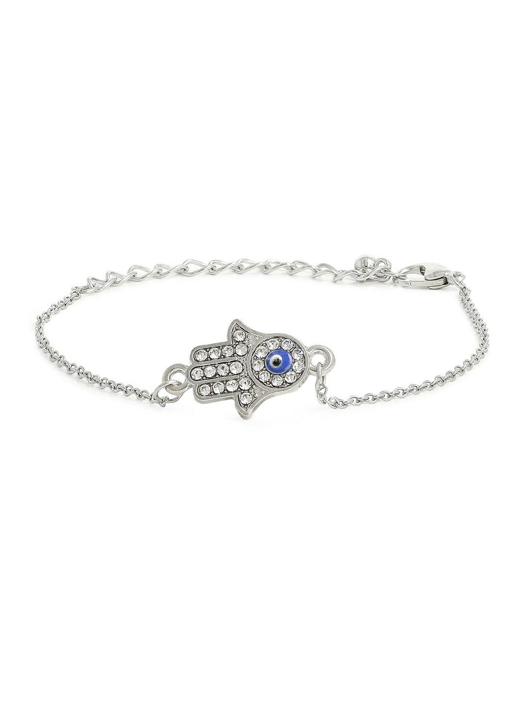 el regalo unisex silver-toned & white stone-studded charm bracelet