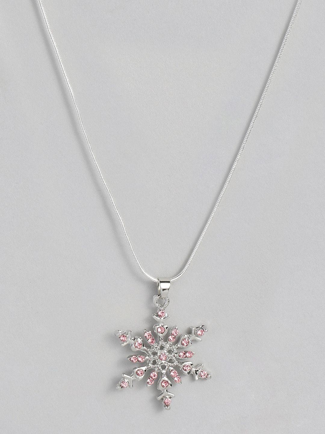 el regalo women pink & silver-toned snow- flake-necklace chain