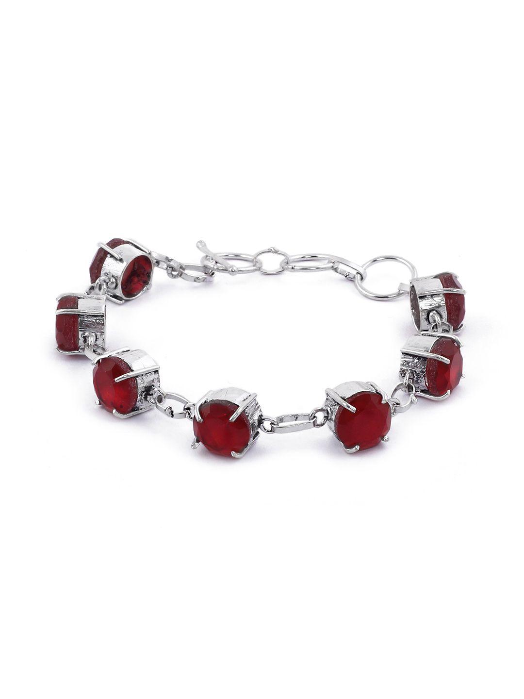 el regalo women red & silver-toned brass handcrafted wraparound bracelet