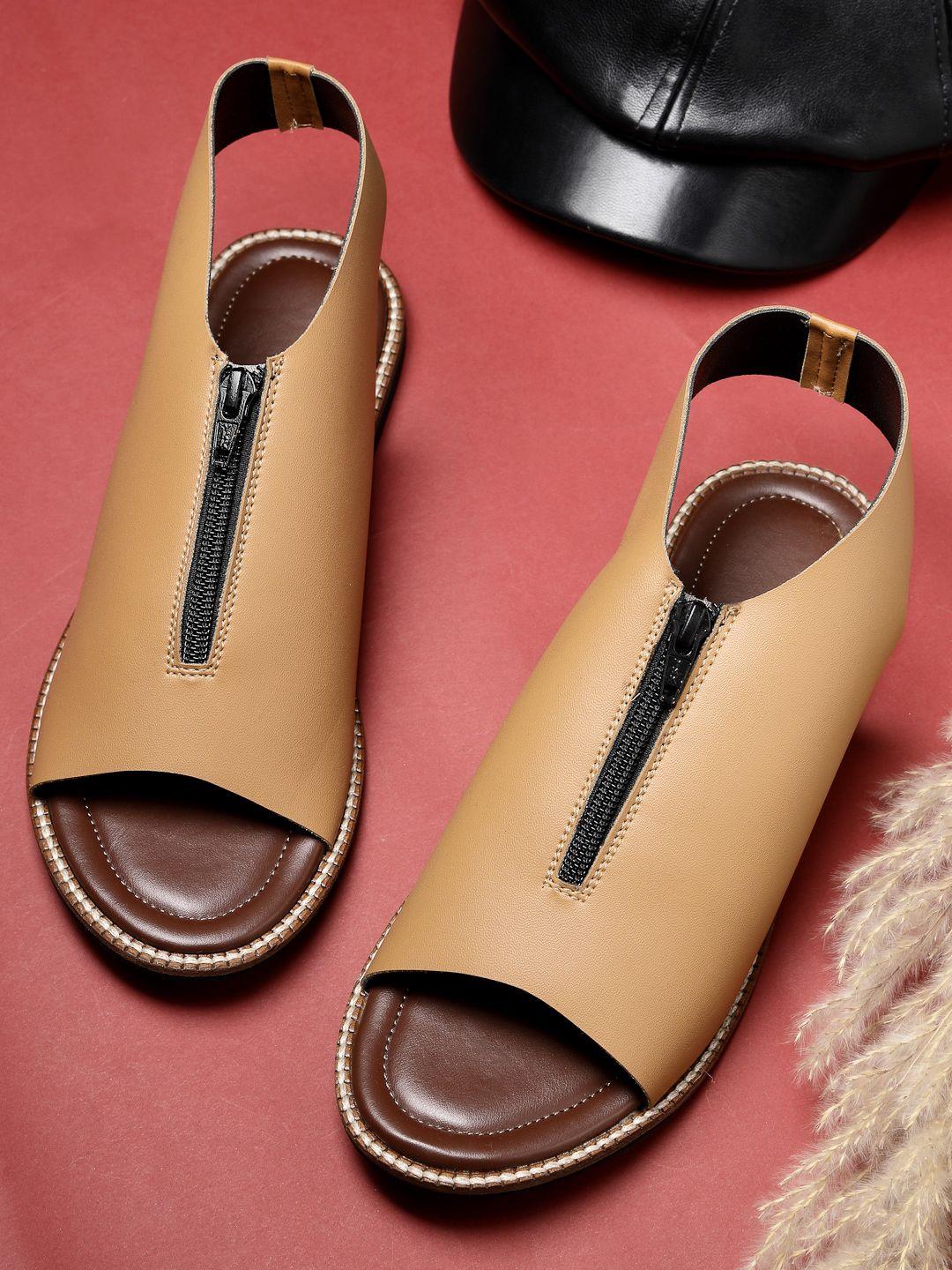 elanberg open toe zip detail mules with backstrap