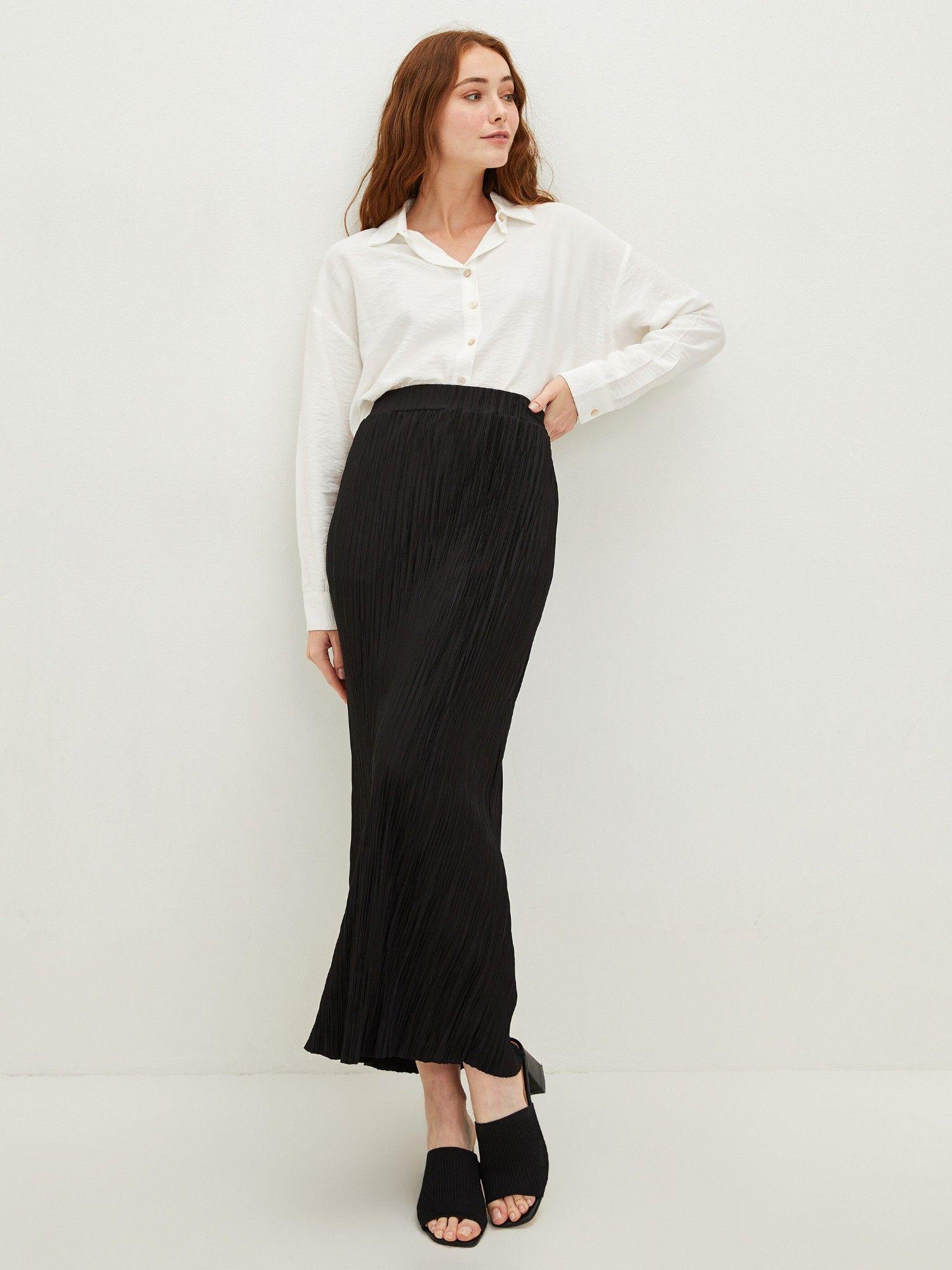 elastic waist straight women pleated skirt