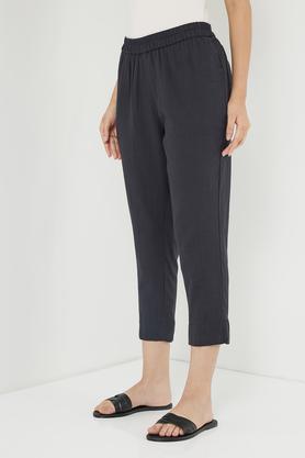 elasticated cotton pants for women - charcoal