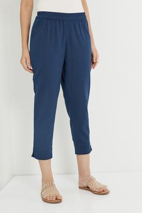 elasticated cotton pants for women - indigo