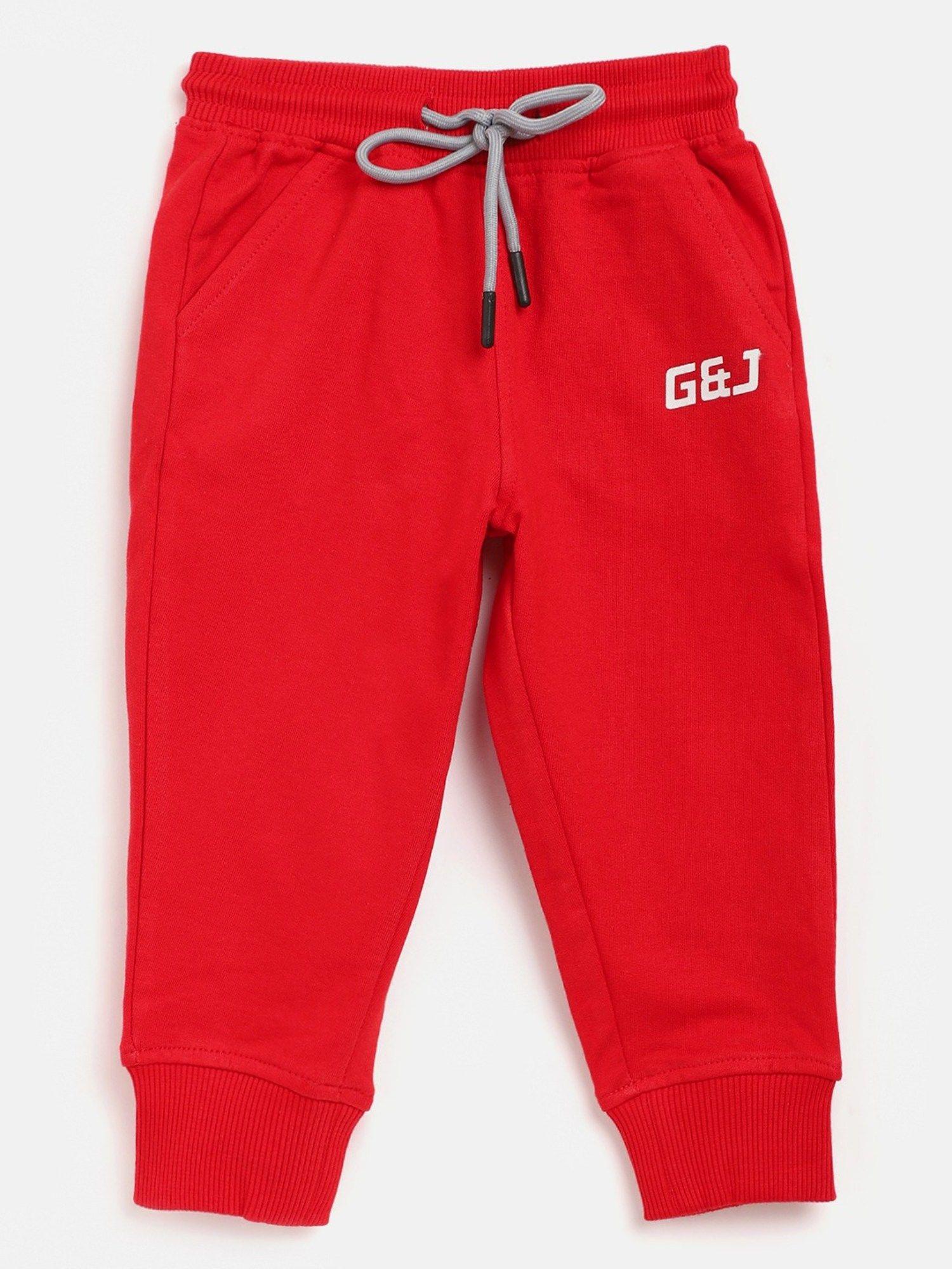 elasticated boys red solid joggers