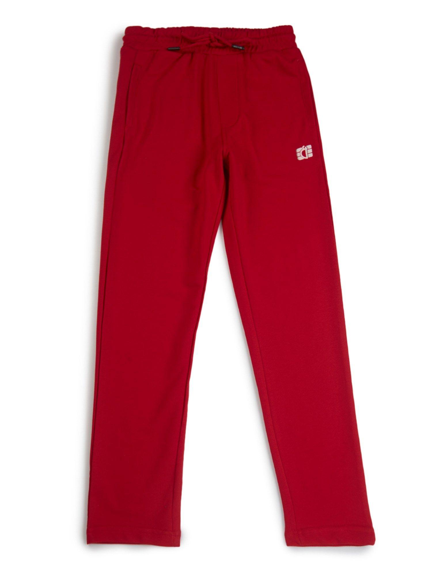 elasticated boys red solid track pant