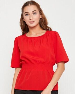 elbow sleeves round neck top