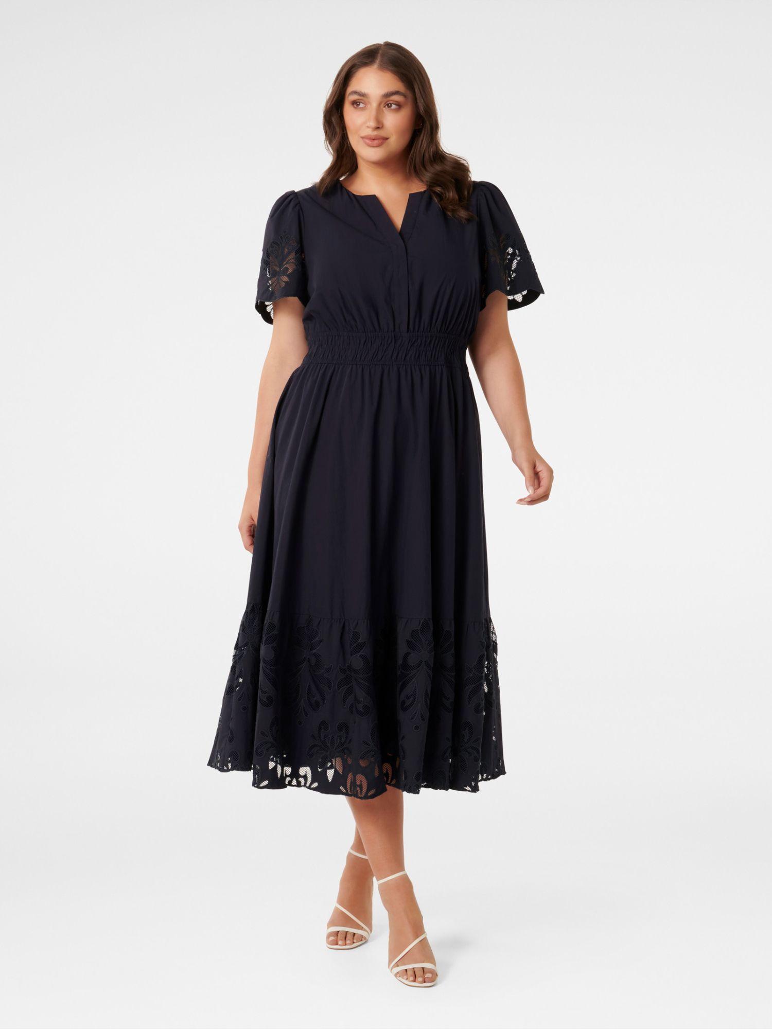 eleanor curve embroidered cut work midi dress