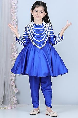 electric blue embellished kurta set for girls