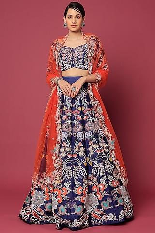 electric blue embellished lehenga set