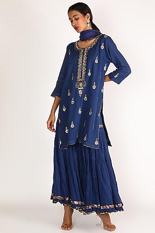 electric blue embroidered gharara set for girls
