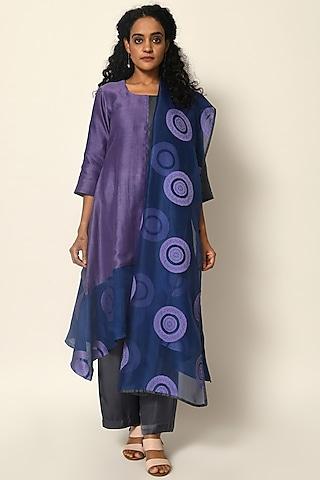 electric blue & purple silk color blocked kurta set