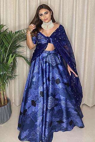 electric blue cloud printed lehenga set