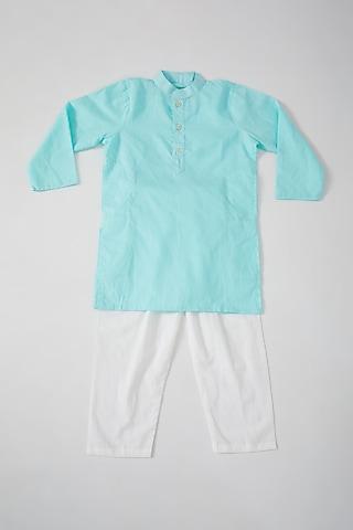 electric blue cotton kurta set for boys