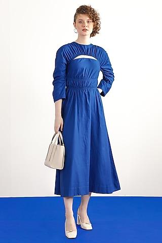 electric blue cotton poplin midi shirt dress