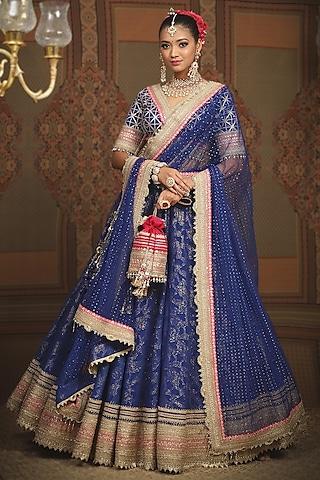 electric blue cotton shimmer chanderi gota embroidered lehenga set