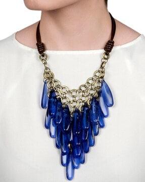 electric blue cracked glass bead effect chandelier necklace