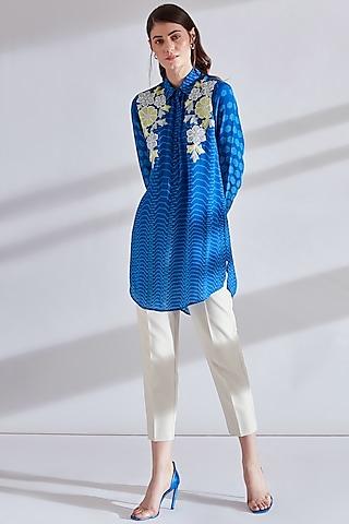electric blue embellished tunic