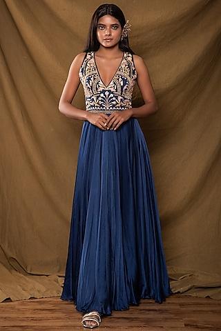 electric blue embroidered gown