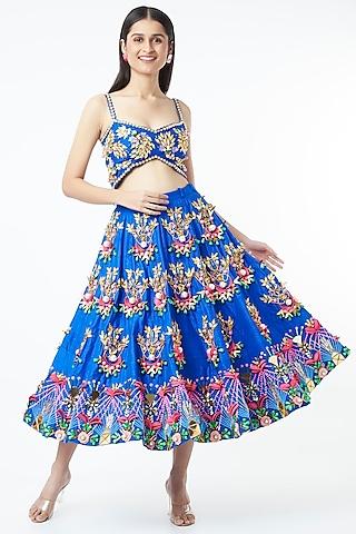 electric blue embroidered half lehenga set