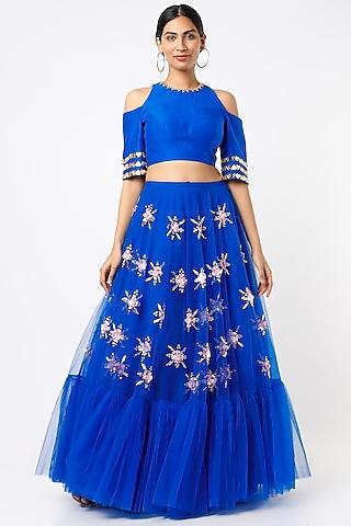 electric blue embroidered lehenga set