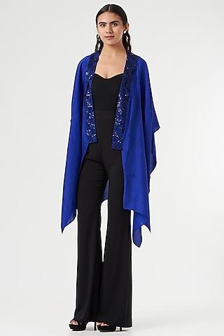 electric blue embroidered throw cape