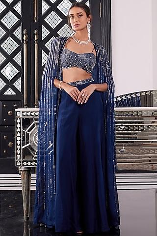 electric blue hand embroidered cape set