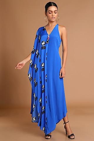 electric blue printed cape tunic